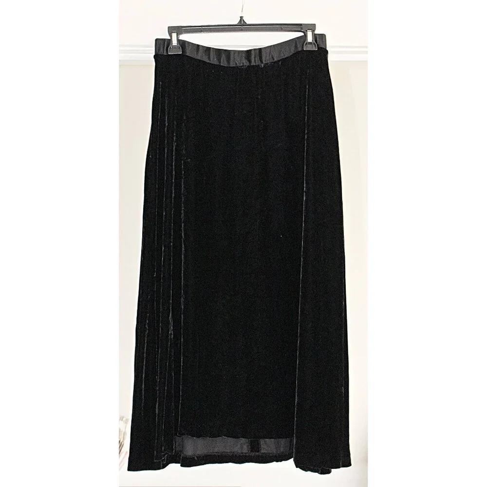 Vintage 80s Velvet Midi Skirt with Satin Waistband, No tags (Lillie Brand), M/L - Picture 2 of 8